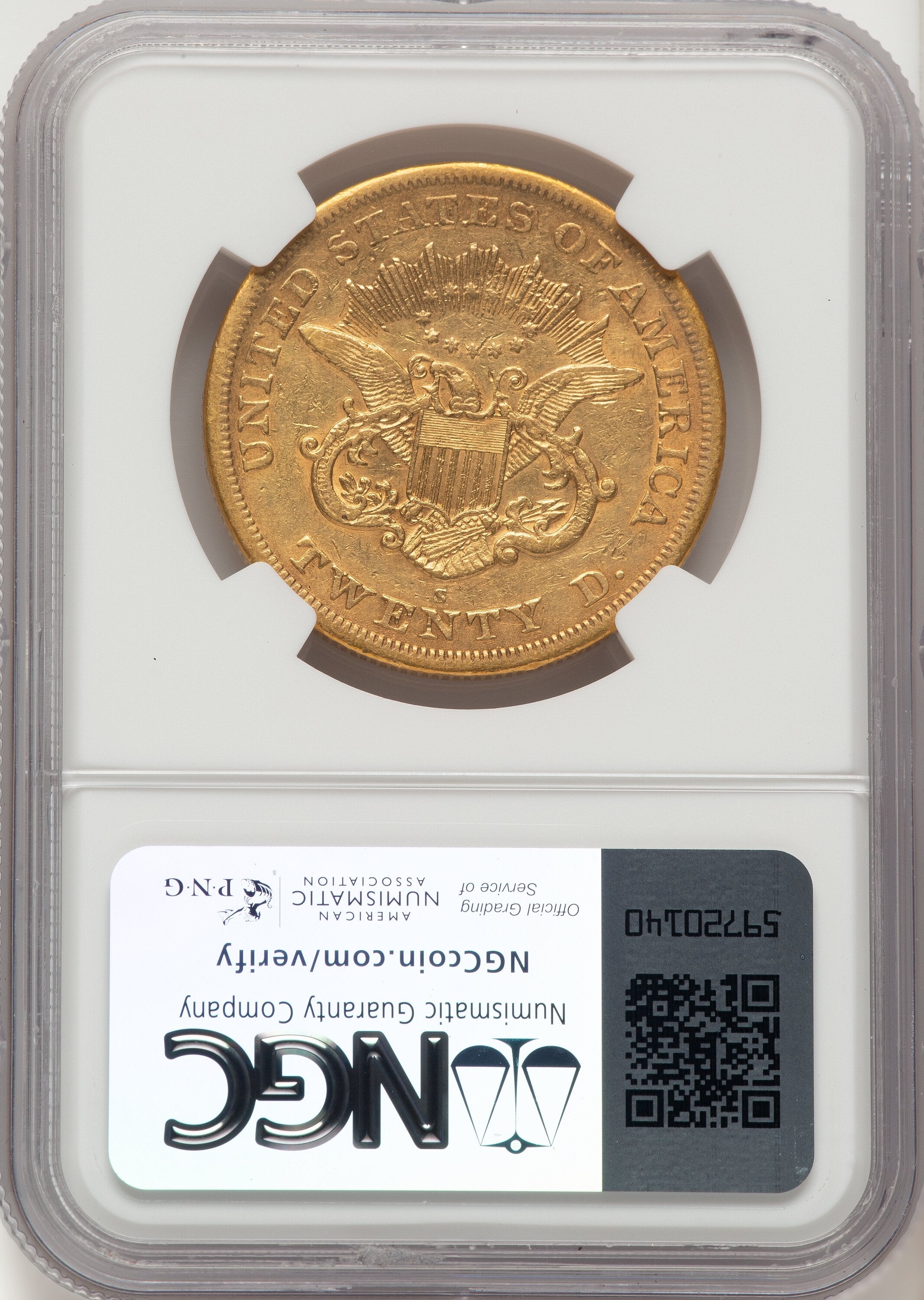 1866-S $20 NO MOTTO Liberty Double Eagle NGC XF45