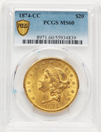 1874-CC $20 Liberty Double Eagle PCGS MS60