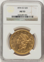 1876-CC $20 Liberty Double Eagle NGC AU53