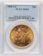 1890-CC $20 Liberty Double Eagle PCGS MS61