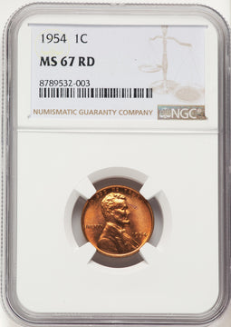 1954 1C RD Lincoln Cent NGC MS67