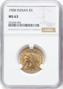 1908 $5 Indian Half Eagle NGC MS63