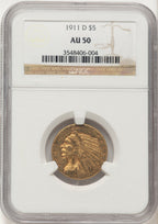 1911-D $5 Indian Half Eagle NGC AU50