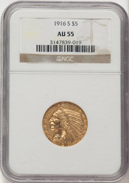 1916-S $5 Indian Half Eagle NGC AU55