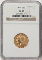 1916-S $5 Indian Half Eagle NGC AU55