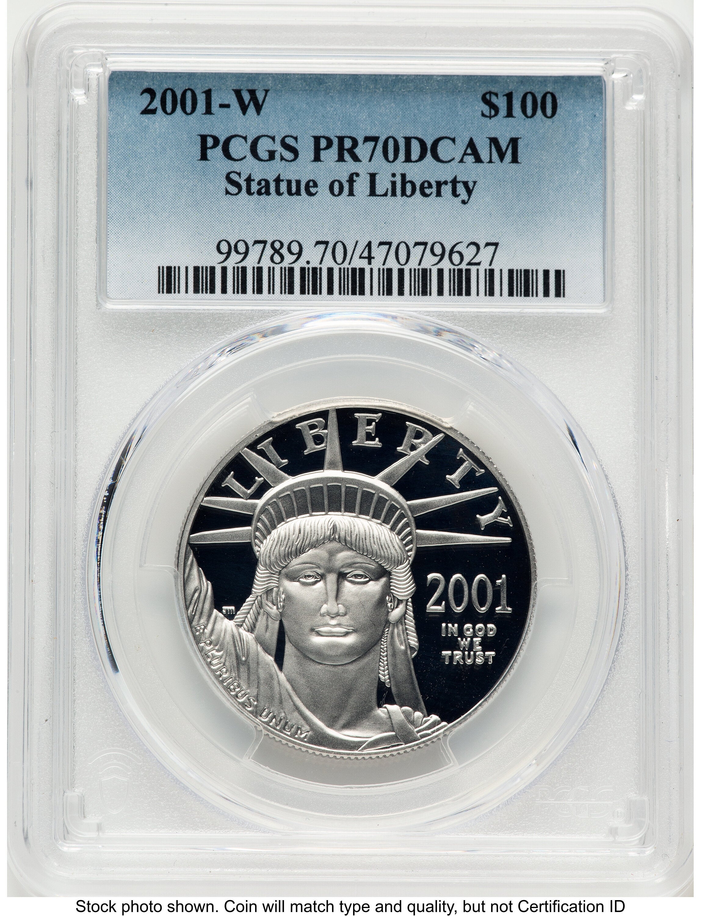 2001-W Proof Platinum Eagle 1 oz Blue Gradient PCGS PR70
