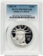 2003-W Proof Platinum Eagle 1 oz Blue Gradient PCGS PR70