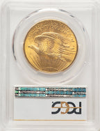1908 $20 NO MOTTO Blue Gradient Saint-Gaudens Double Eagle PCGS MS65