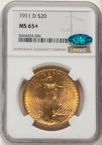 1911-D $20 CAC Saint-Gaudens Double Eagle NGC MS65+