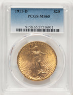 1911-D $20 Blue Gradient Saint-Gaudens Double Eagle PCGS MS65