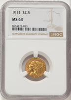 1911 $2.50 Indian Quarter Eagle NGC MS63