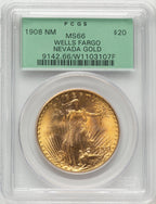 1908 $20 NO MOTTO Green Label Saint-Gaudens Double Eagle PCGS MS66