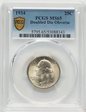 1934 Doubled Die Obverse Washington Quarter PCGS MS65
