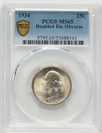 1934 Doubled Die Obverse Washington Quarter PCGS MS65