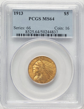 1913 $5 Indian Half Eagle PCGS MS64