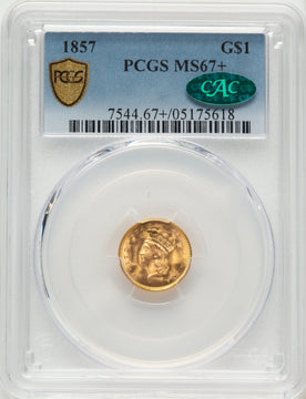 1857 G$1 CAC Gold Dollar PCGS MS67+