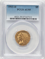1911-D $5 Indian Half Eagle PCGS AU55