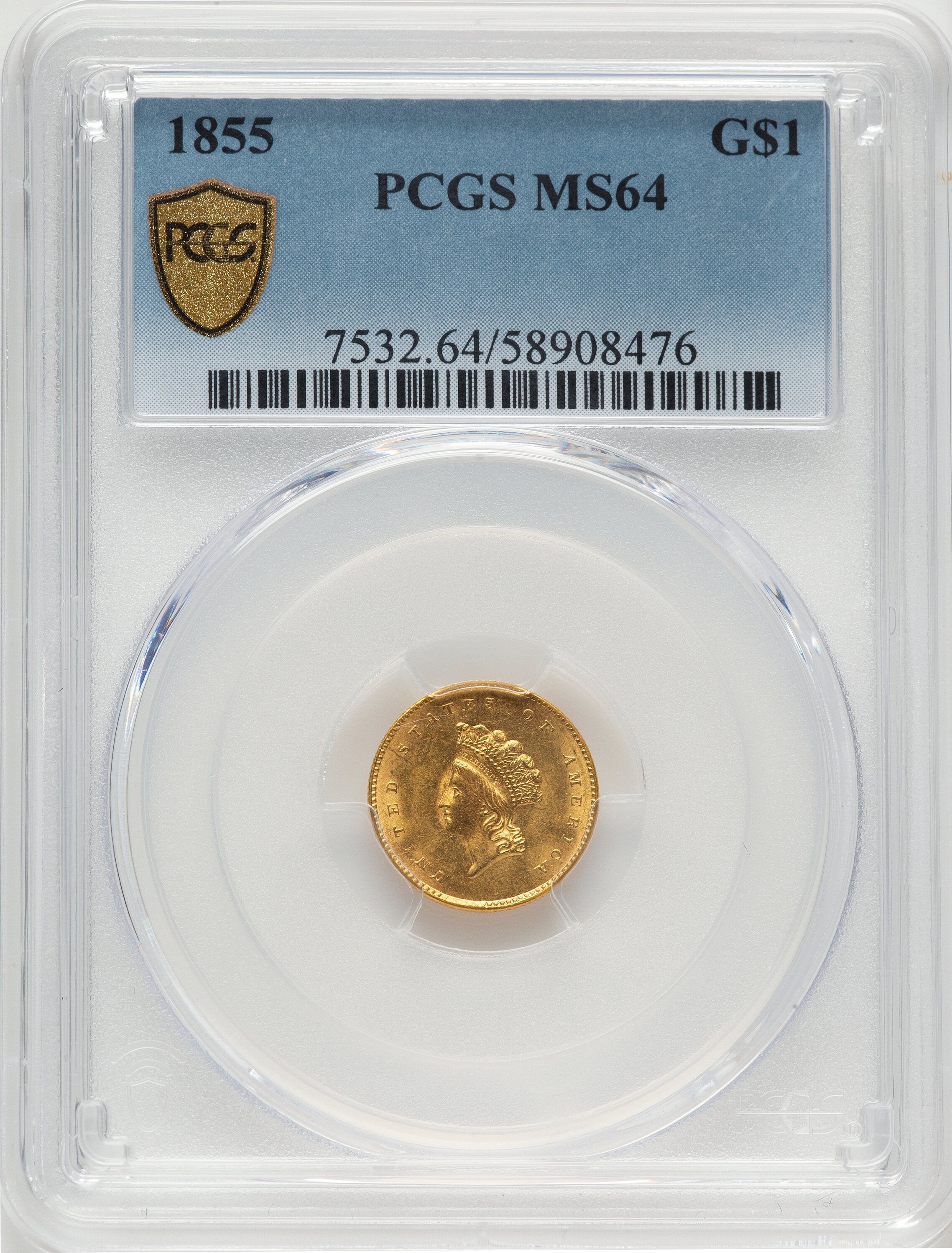 1855 G$1 Type Two Gold Dollar PCGS MS64