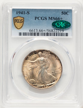 1941-S 50C CAC Walking Liberty Half Dollar PCGS MS66+