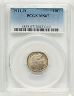 1911-D 10C Barber Dime PCGS MS67