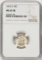 1923-S 10C FB Mercury Dime NGC MS65