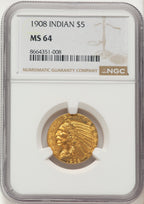 1908 $5 Indian Half Eagle NGC MS64