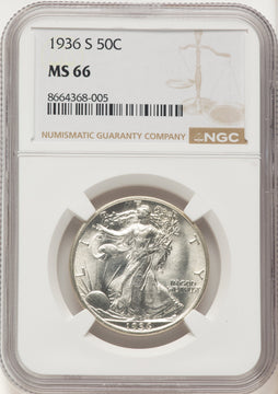 1936-S 50C Walking Liberty Half Dollar NGC MS66