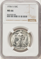 1936-S 50C Walking Liberty Half Dollar NGC MS66