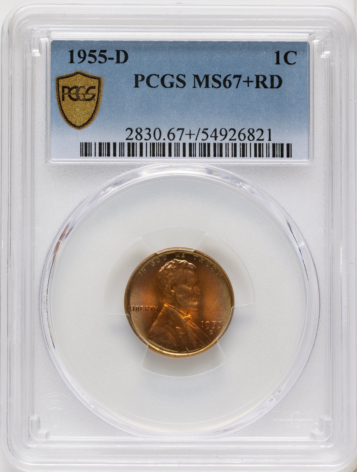 1955-D 1C RD Lincoln Cent PCGS MS67+