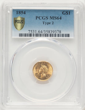 1854 G$1 Type Two Gold Dollar PCGS MS64