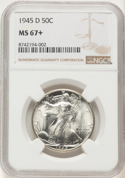 1945-D 50C Walking Liberty Half Dollar NGC MS67+