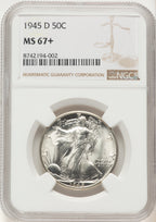 1945-D 50C Walking Liberty Half Dollar NGC MS67+
