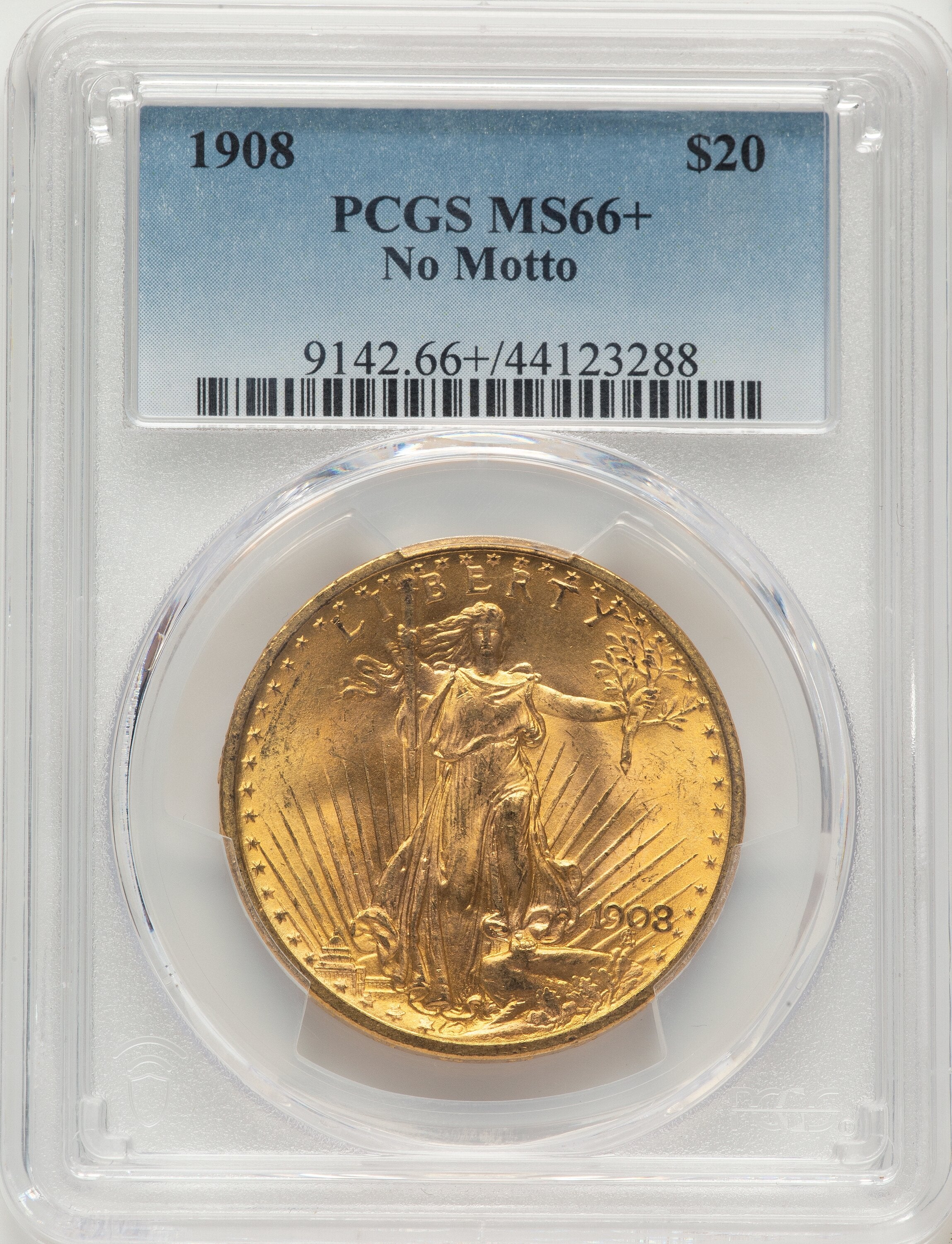 1908 $20 NO MOTTO Saint-Gaudens Double Eagle PCGS MS66+
