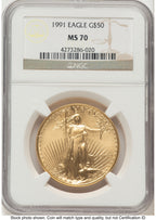 1991 Gold Eagle 1 oz Brown Label NGC MS70