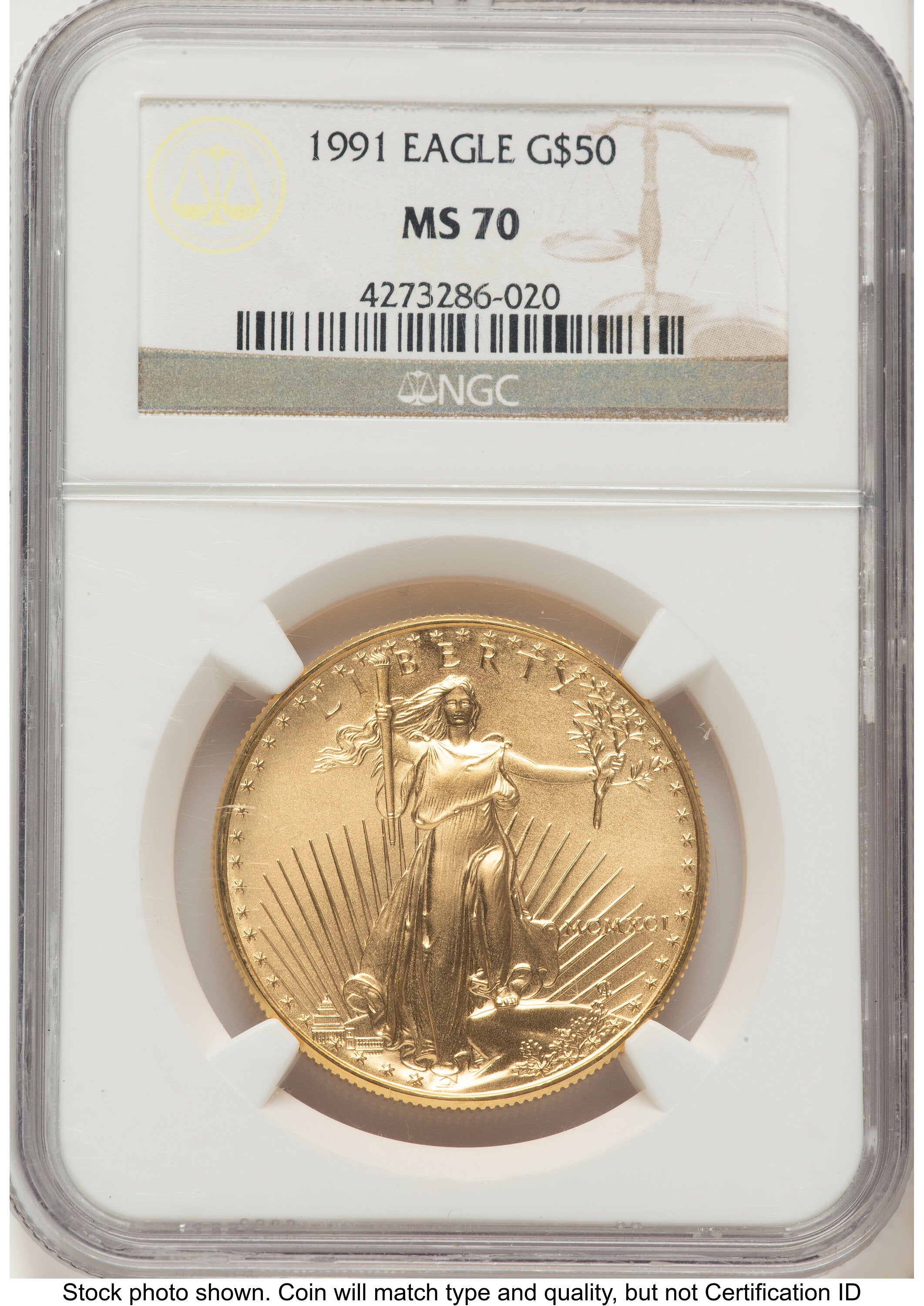1991 Gold Eagle 1 oz Brown Label NGC MS70