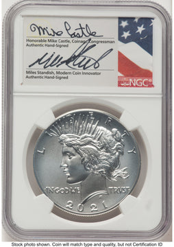 2021 6 Coin Morgan & Peace Dollar Set ER Mike Castle/Miles Standish NGC MS70