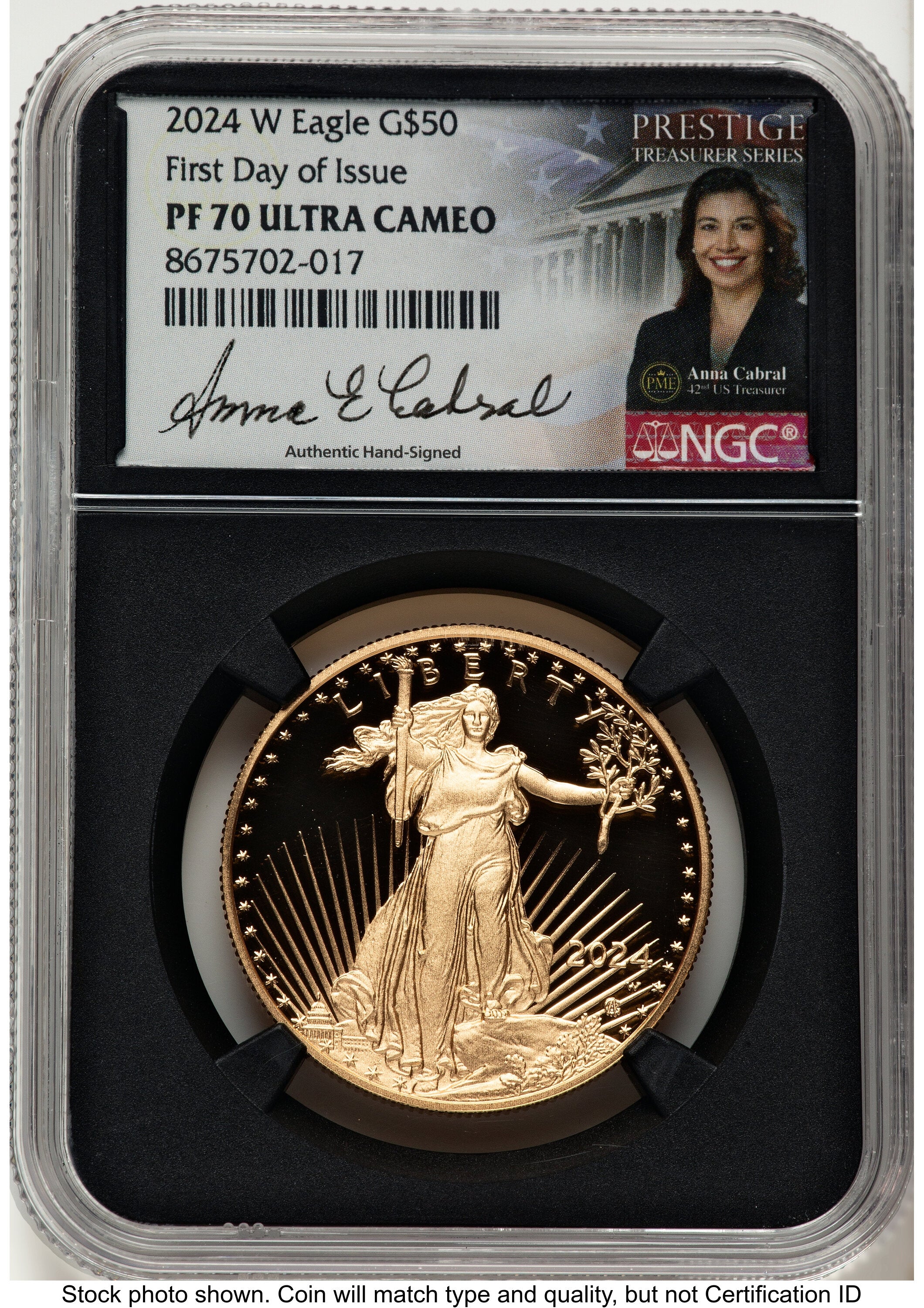 2024-W Proof Gold Eagle 1 oz FDI Anna Cabral Prestige Treasurer Series NGC PF70