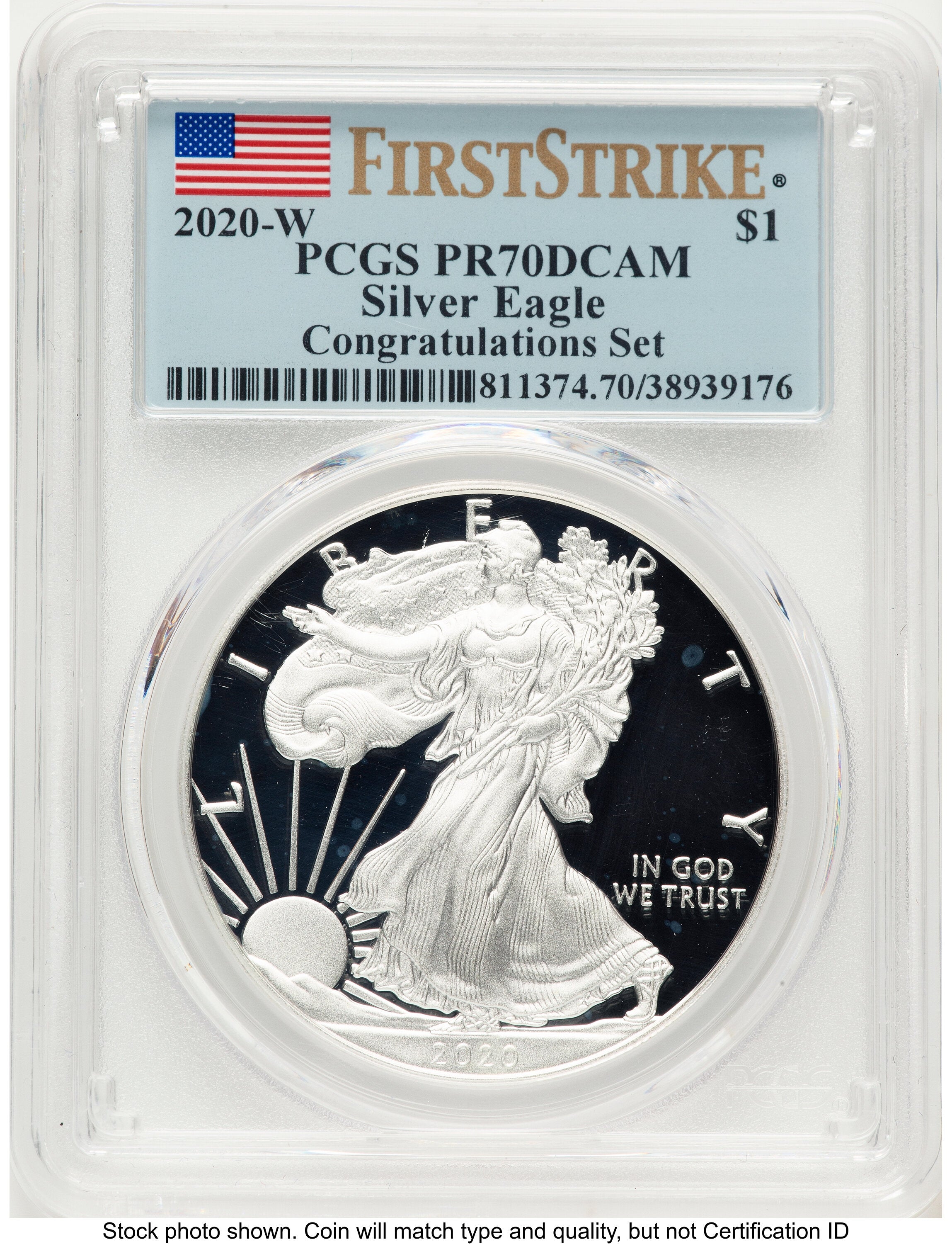2020-W Proof Silver Eagle Congratulations Set 1 oz FS Flag PCGS PR70