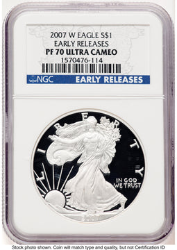 2007-W Proof Silver Eagle 1 oz ER Blue NGC PF70