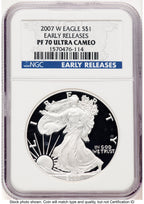 2007-W Proof Silver Eagle 1 oz ER Blue NGC PF70