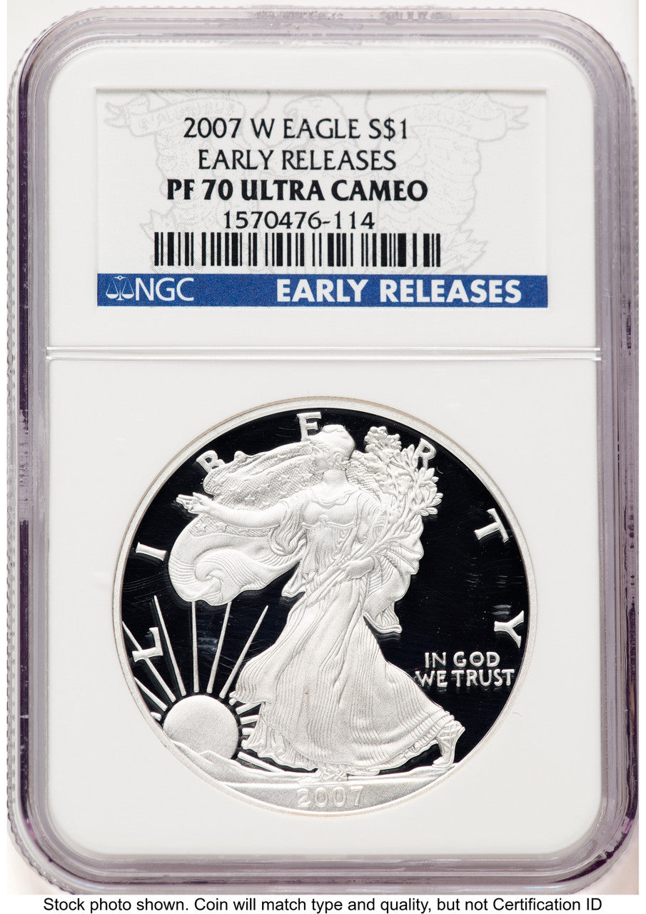 2007-W Proof Silver Eagle 1 oz ER Blue NGC PF70
