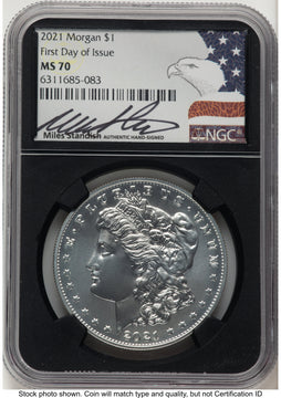 2021 6 Coin Morgan & Peace Dollar Set FDI Miles Standish Eagle Flag NGC MS70