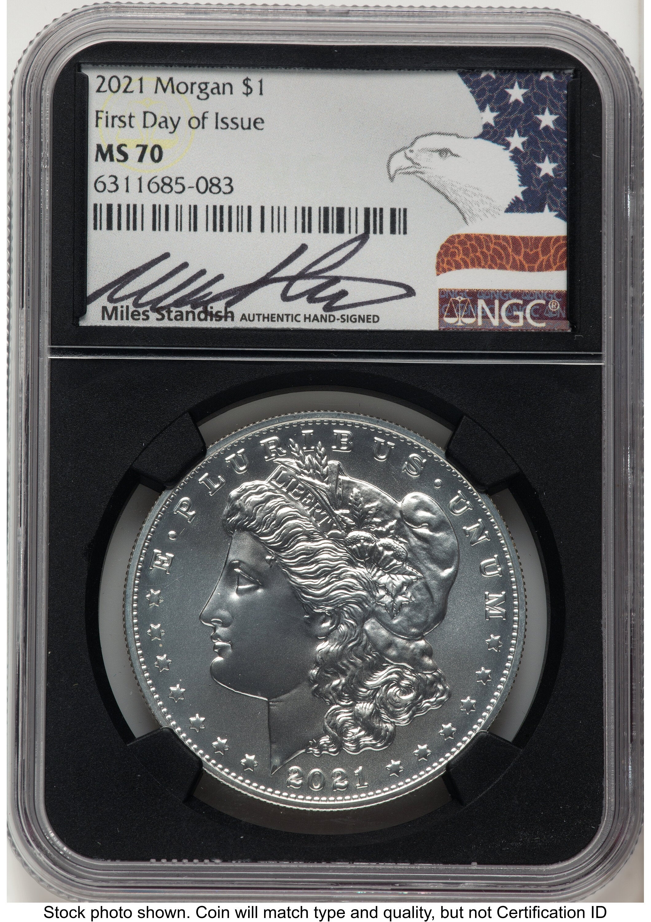 2021 6 Coin Morgan & Peace Dollar Set FDI Miles Standish Eagle Flag NGC MS70