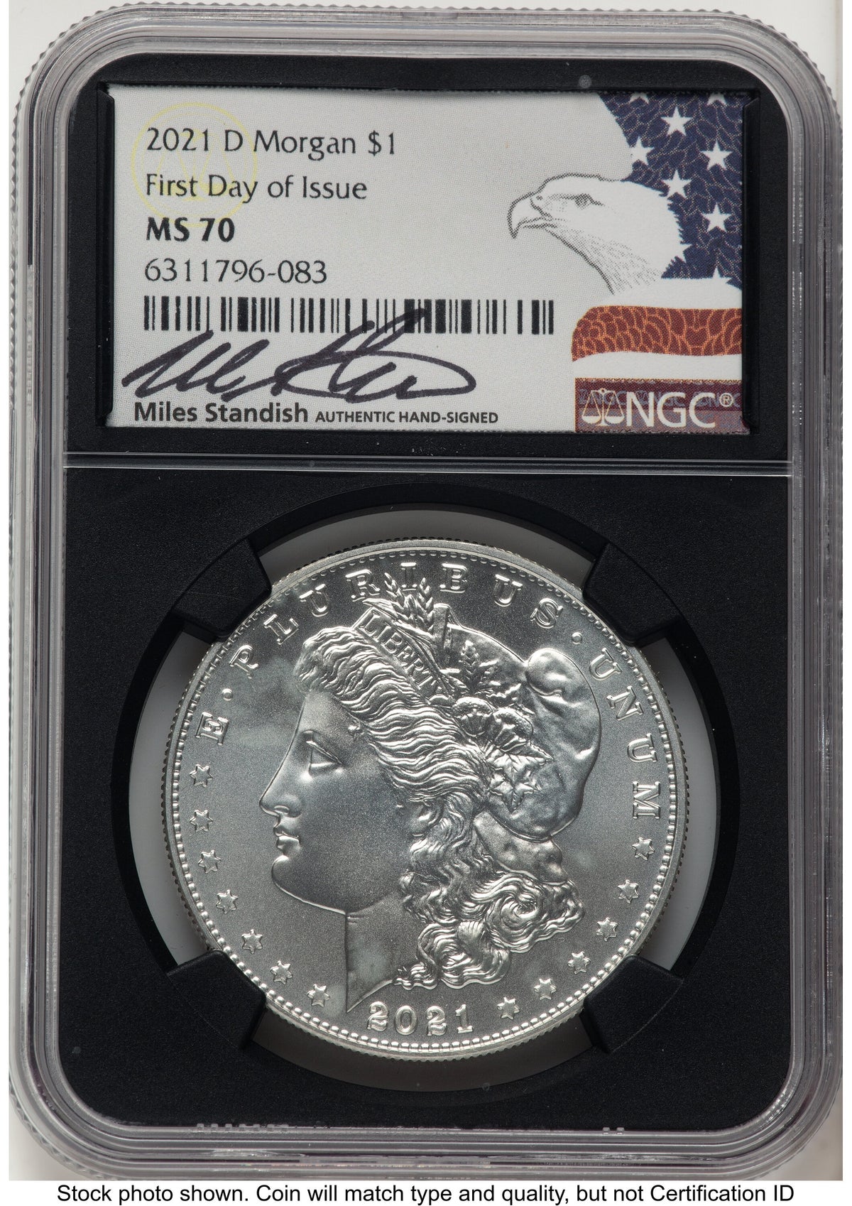 2021 6 Coin Morgan & Peace Dollar Set FDI Miles Standish Eagle Flag NGC MS70