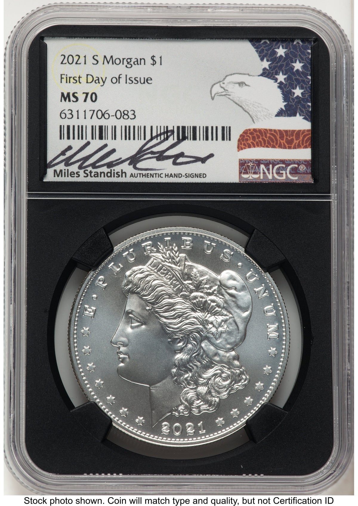 2021 6 Coin Morgan & Peace Dollar Set FDI Miles Standish Eagle Flag NGC MS70
