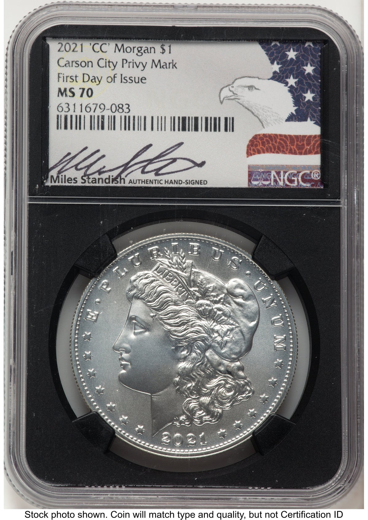 2021 6 Coin Morgan & Peace Dollar Set FDI Miles Standish Eagle Flag NGC MS70