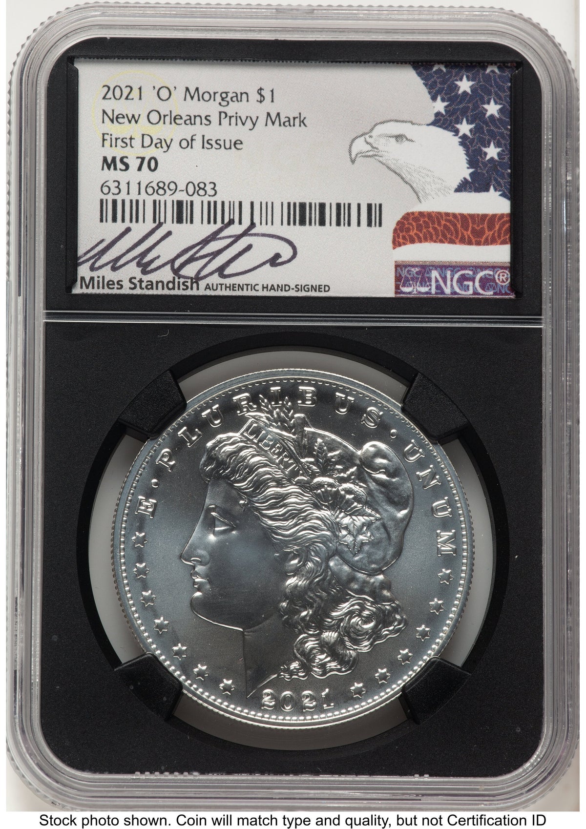 2021 6 Coin Morgan & Peace Dollar Set FDI Miles Standish Eagle Flag NGC MS70