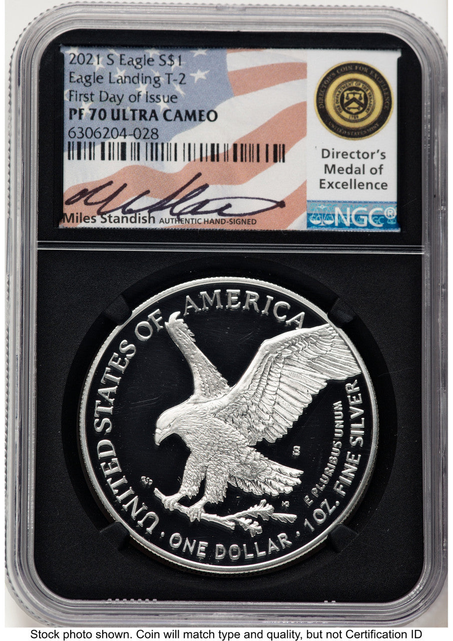 2021-S TY2 Proof Silver Eagle 1 oz FDI Miles Standish NGC PF70