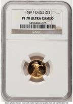 1989-P Proof Gold Eagle 1/10 oz Brown Label NGC PF70