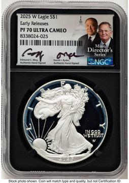 2025-W Proof Silver Eagle 1 oz ER /David J Ryder Mint Director's Series NGC PF70 Ed Moy